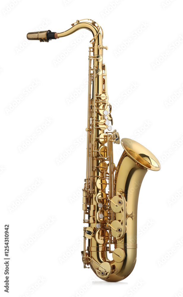 Obraz premium Jazz. One beautiful saxophone isolated on white