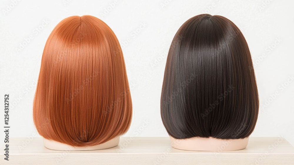 Stunning Display of Wigs in Rich Hair Colors on Mannequin Heads Perfect for Fashion and Styling,3D rendering Stunning Display of Wigs in Rich Hair Colors on Mannequin Heads Perfect for Fashion and Styling,3D rendering