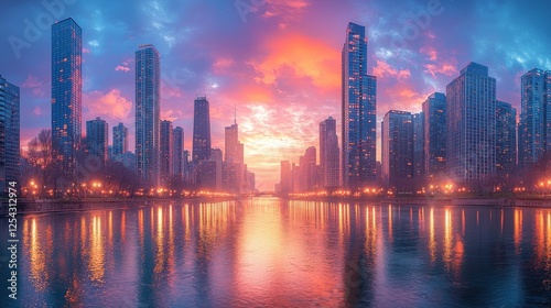 Chicago Skyline at Sunrise: Vibrant Cityscape