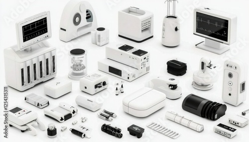 A collection of sleek, modern white electronic devices arranged aesthetically, showcasing innovation and technology in a minimalist style.