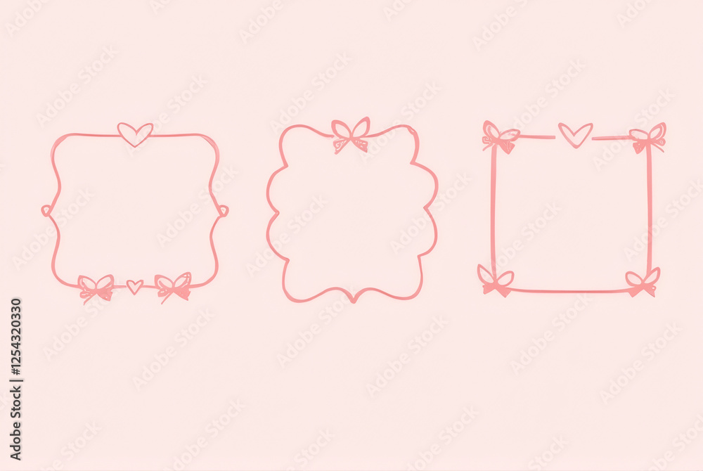 Pink Decorative Frames with Bows and Hearts Pink Decorative Frames with Bows and Hearts