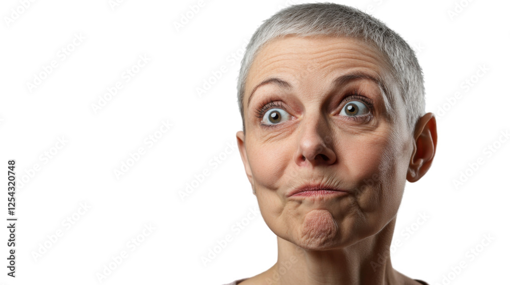 Obraz premium Close-up of mature woman making grimace with transparent background