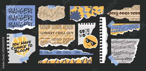 Paper torn cut out note scrap book stickers element collection y2k slang words