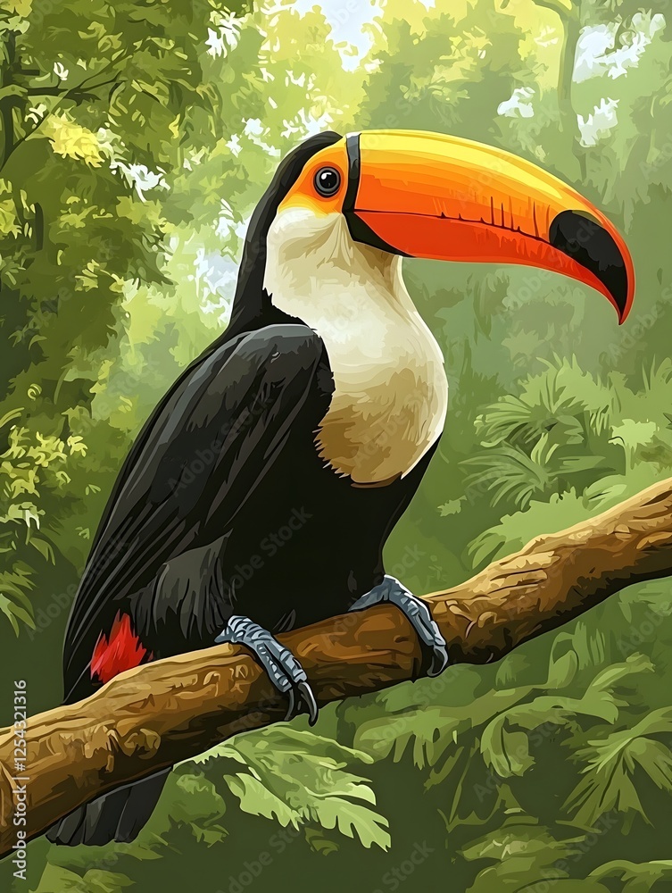 Fototapeta premium Vibrant observation of toucans in tropical rainforests