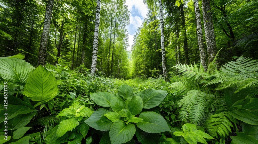 Fototapeta premium Lush Forest Path Through Green Plants