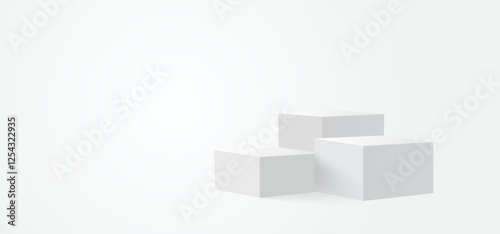 Three white square blank podiums stand to show products with copyspace background, Vector illustration.