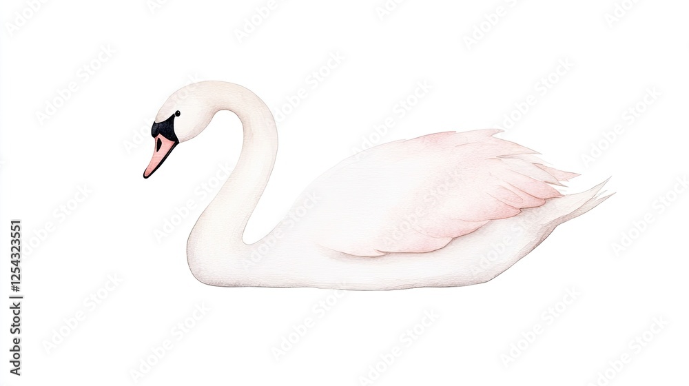 Fototapeta premium Elegant swan gliding gracefully on a serene lake, surrounded by soft pastel colors and reflections