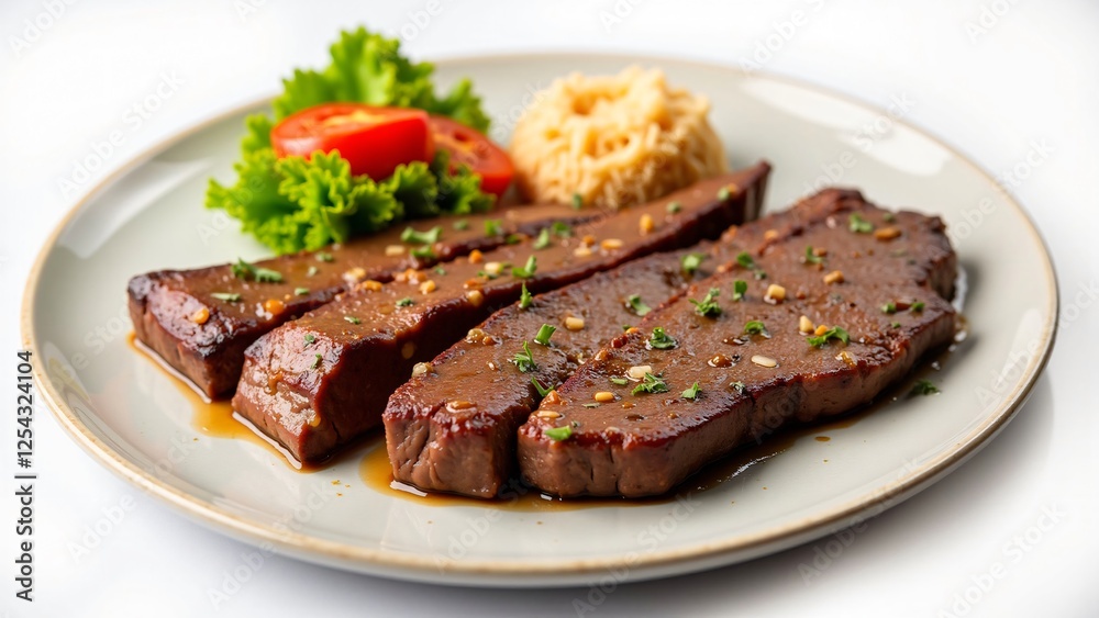 Delicious Grilled Steak with Rice and Salad on a Plate Delicious Grilled Steak with Rice and Salad on a Plate