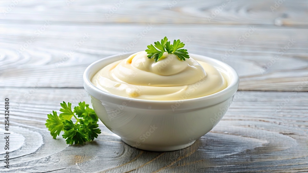 Homemade Mayonnaise Cream Sauce Dip Bowl Recipe - Closeup Macro Photo Homemade Mayonnaise Cream Sauce Dip Bowl Recipe - Closeup Macro Photo