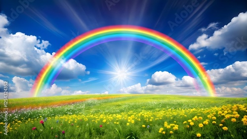 Rainbow over a Field of Flowers