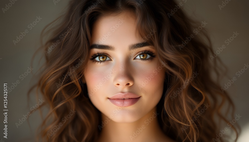 Stunning Woman with Brown Curly Hair and Green Eyes Stunning Woman with Brown Curly Hair and Green Eyes