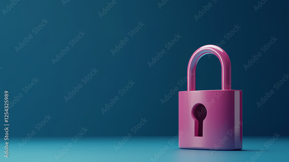 Fototapeta premium Pink Lock on Blue Background
