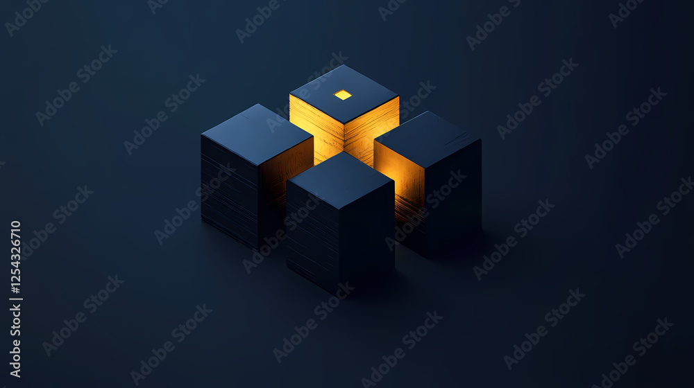 Obraz premium Mystical Scene with Black Cubes and Glowing Yellow Square