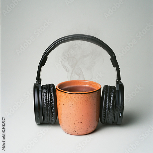 Stylish Headphones with a Cup of Hot Beverage