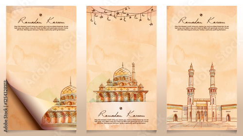 Ramadan Kareem glow lamp mosque geometric pattern interior background for banner and greeting card