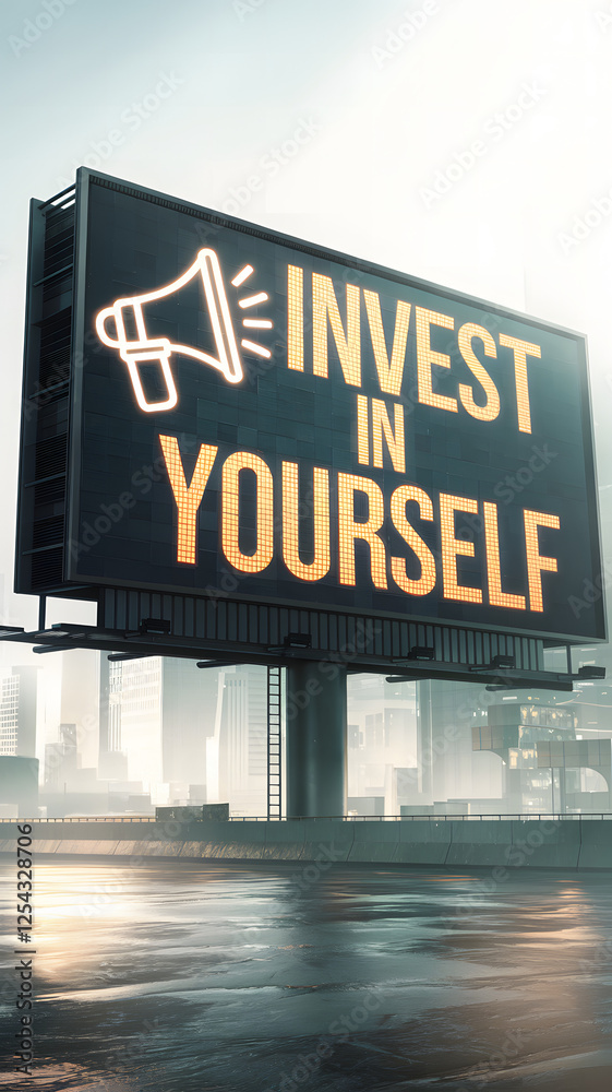 Obraz premium Futuristic digital billboard with glowing 