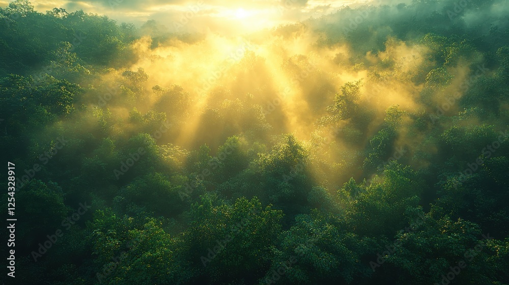 Sunrise Illuminating Misty Forest Sunrise Illuminating Misty Forest