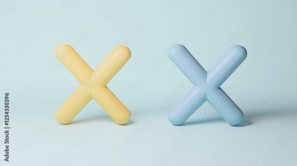 Fototapeta premium Colorful soft plastic shapes in yellow and blue creating a playful aesthetic on a light background