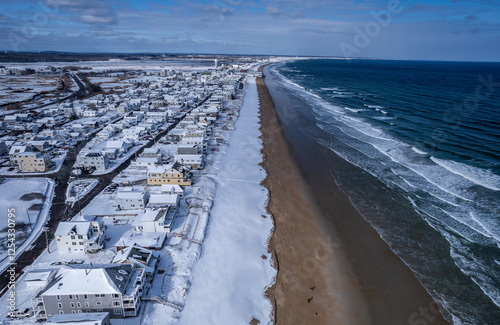 Aerial view of Salisbury Beach, Massachusetts in winter  photo