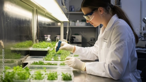 Scientist conducting plant research in a laboratory in the afternoon with focus on plant growth and experimentation