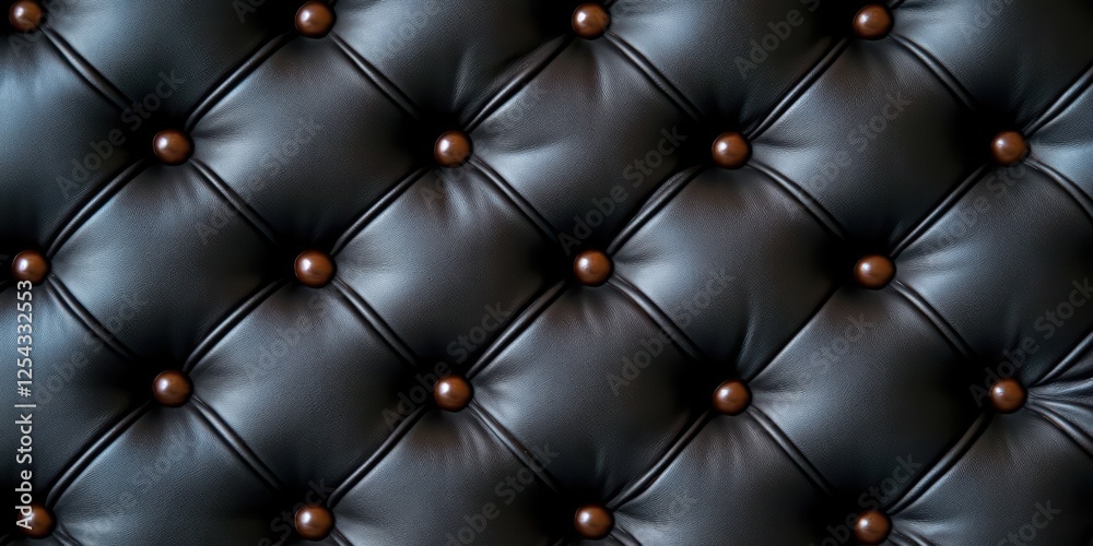 Fototapeta premium Elegant Black Leather Upholstery with Button Tufts and Glossy Finish