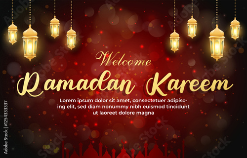 welcome ramadan kareem template banner with beautiful islamic ornament and red background design 65