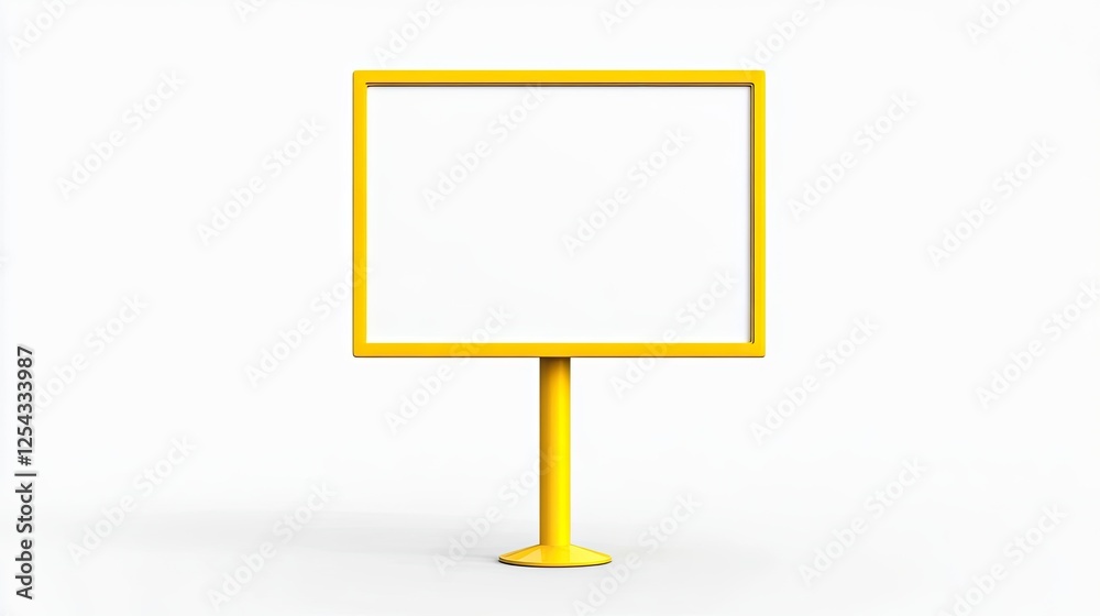 Bright yellow empty signboard on a clean white background, ideal for advertising or information Bright yellow empty signboard on a clean white background, ideal for advertising or information
