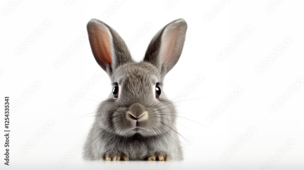 Obraz premium Surprised Funny Cute Bunny with Big Eyes on Light Background, Cute Animal Portrait