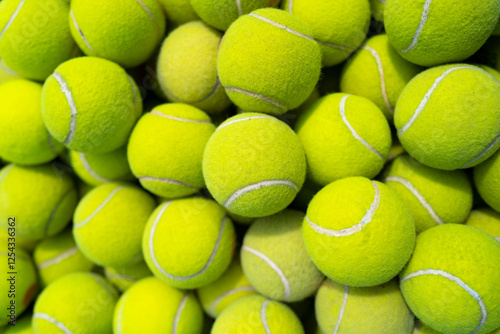 Tennis ball background. Sport and game set. Yellow tennis ball texture. Tennis pattern. Playful tennis background. Sporty yellow ball texture. Game set and match.
