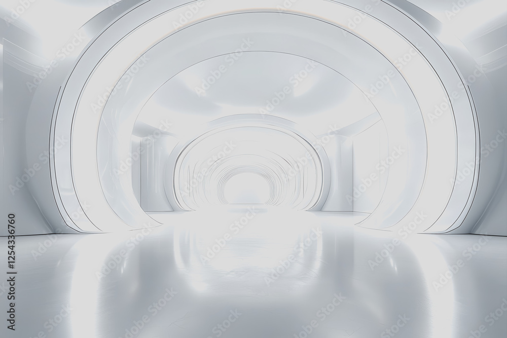 Fototapeta premium White tunnel illuminated by light with a bright opening at the end creating a surreal atmosphere