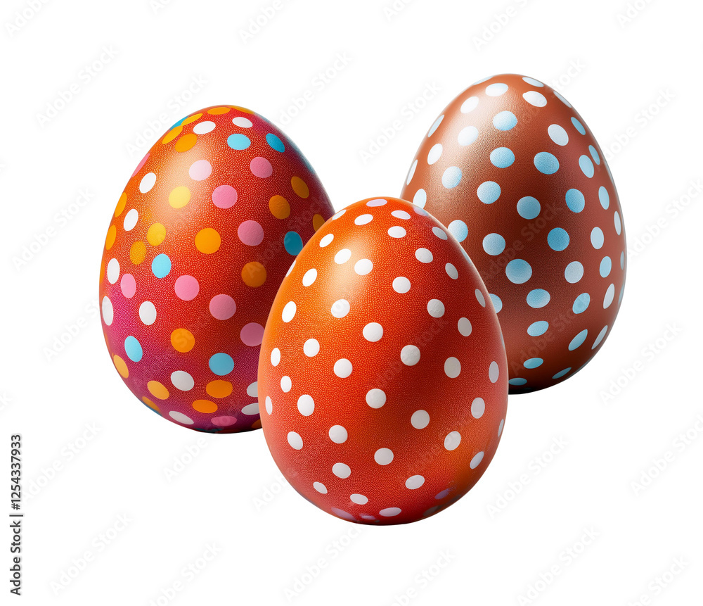 three polka dot eggs in different colors.