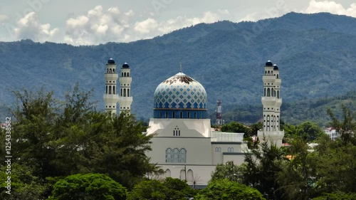 Beautiful city mosque Bandaraya in the city of Kota Kinabalu. Sabah, Borneo. Malaysia.