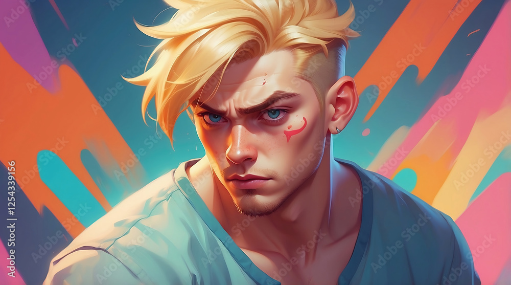 Fototapeta premium Blonde haired blue eyed young man digital art 