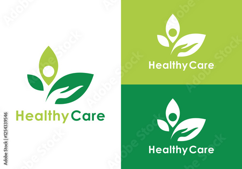 Abstract green leaf logo with human silhouette. Health Care and fitness vector logo design. Fitness logo. Health care logo