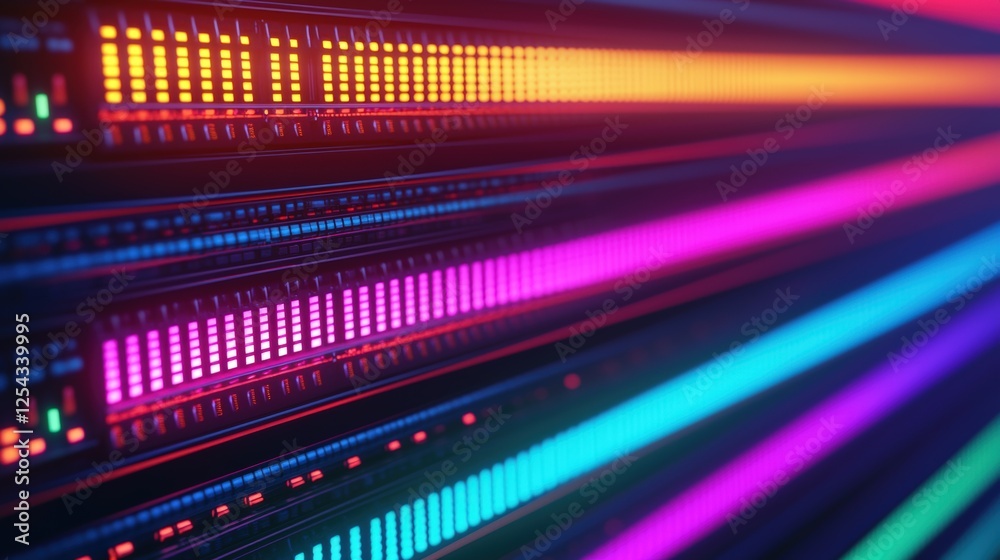Obraz premium Abstract close-up of glowing data blocks and network technology