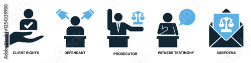 set of law and justice icon vector, featuring scales of justice, a gavel, courthouse for law firms, judiciary, legal services, and regulations