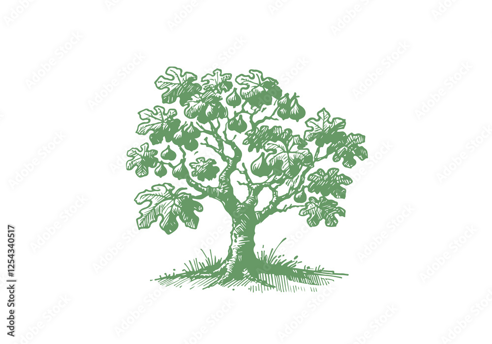 Fototapeta premium Fig fruit plant tree hand drawn sketch vector