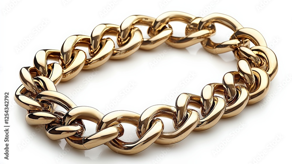 Fototapeta premium Golden chain jewelry piece isolated on white top view