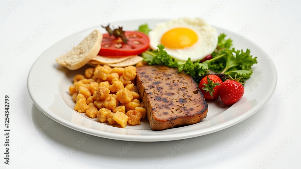 Healthy and Delicious Plant-Based Meatloaf Meal with Fried Egg and Salad Healthy and Delicious Plant-Based Meatloaf Meal with Fried Egg and Salad