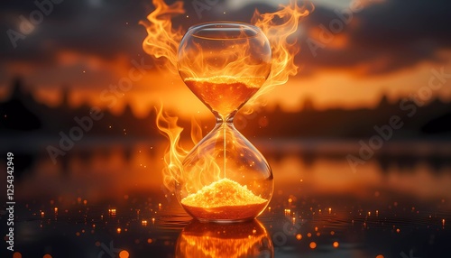 Hourglass with fire
