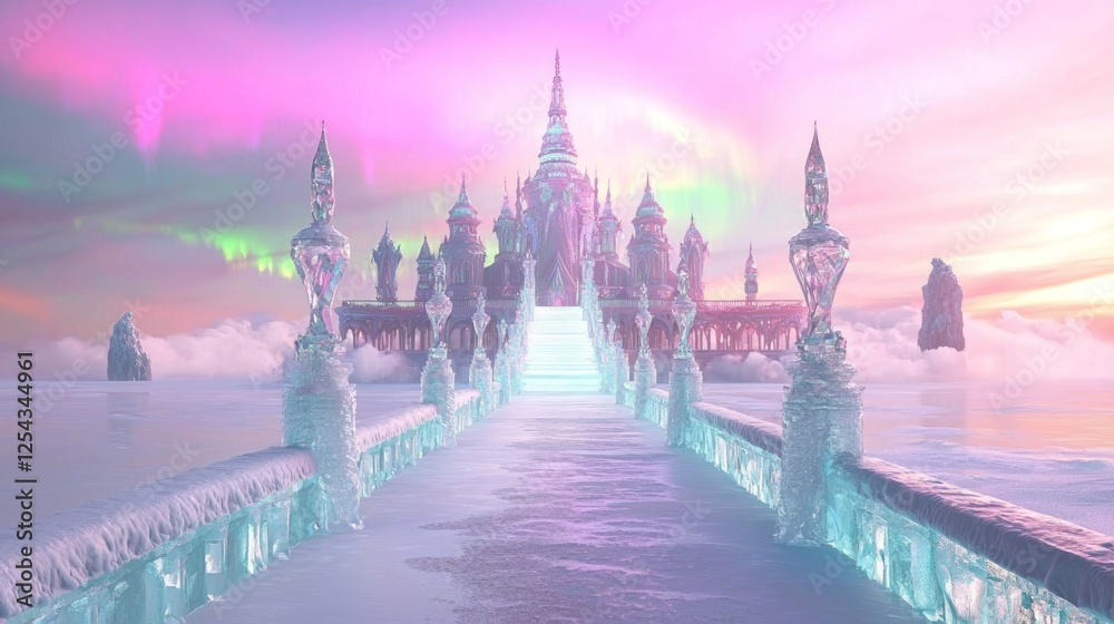 Obraz premium Glittering Ice Bridge Leading to a Dreamlike Fantasy Castle