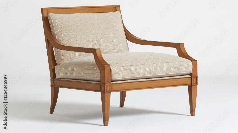 Brown Wooden Armchair With Patterned Fabric On White Background Brown Wooden Armchair With Patterned Fabric On White Background