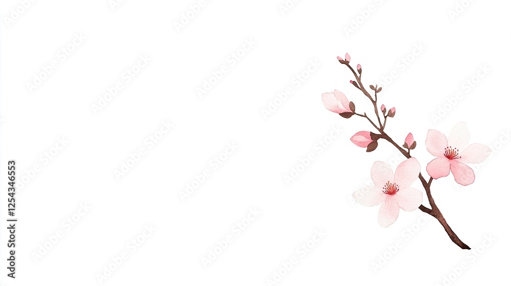 Naklejka premium Delicate pink cherry blossom branch with buds against a clean white background