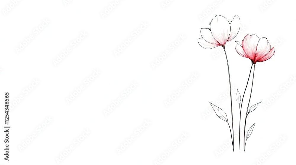 Naklejka premium Delicate floral illustration featuring two elegant flowers on a minimalist background