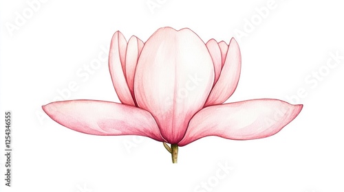 Beautiful pink magnolia flower illustration with delicate petals and soft colors on a white background