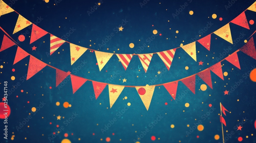 Festive Party Bunting Celebration: A vibrant illustration of colorful party flags and confetti, perfect for birthday, carnival, or celebration backgrounds. Festive Party Bunting Celebration: A vibrant illustration of colorful party flags and confetti, perfect for birthday, carnival, or celebration backgrounds.