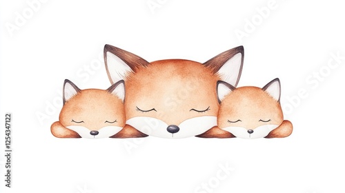 Three adorable sleeping foxes resting peacefully in a cozy, serene environment