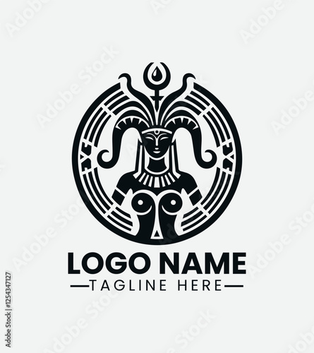 Hathor Goddess Logo Design, Egyptian Goddess Logo, Divine Feminine Logo, Ancient Egypt Logo, Mystical Goddess Logo
