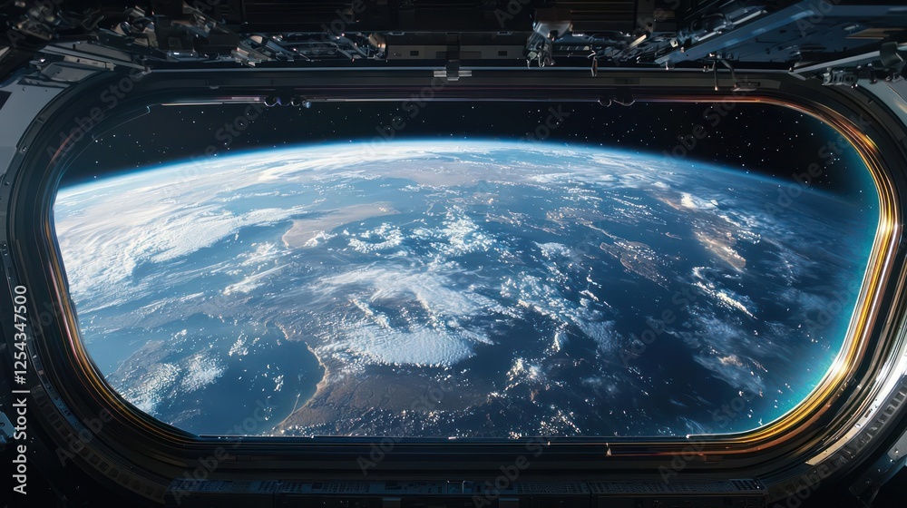 Obraz premium Earth Viewed From Space Station Porthole