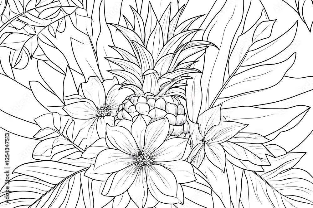 custom made wallpaper toronto digitalPineapple, Flowers, Leaves: Coloring Page